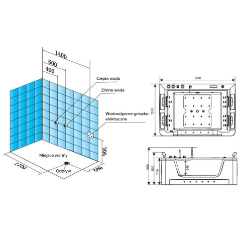 WANNA Z HYDROMASAŻEM ZEFIR 934 BIAŁA 192x131 CM - sklep Hydrosan.eu